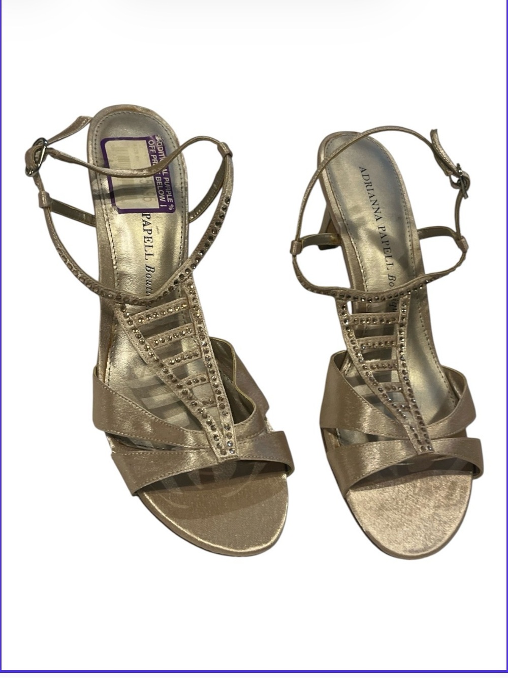 ADRIANNA PAPELL Metallic Gold Strappy Dress Sandals Open Toe Heels Size 7.5M